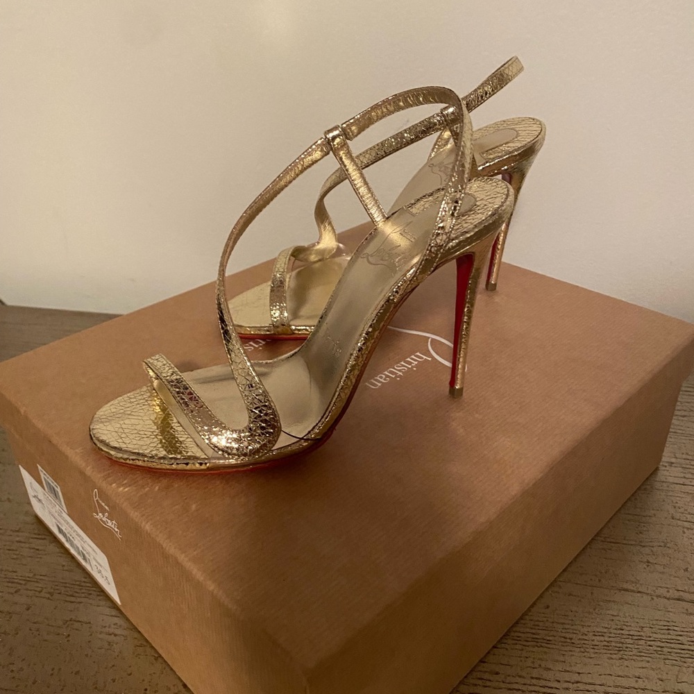 Christian Louboutin Gold Metallic Strappy High Heel Sandals - Picture 5 of 11